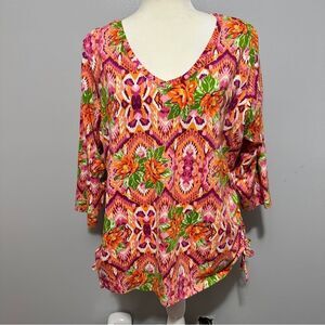 Caribbean Joe Women's Floral Cotton Top size 1X